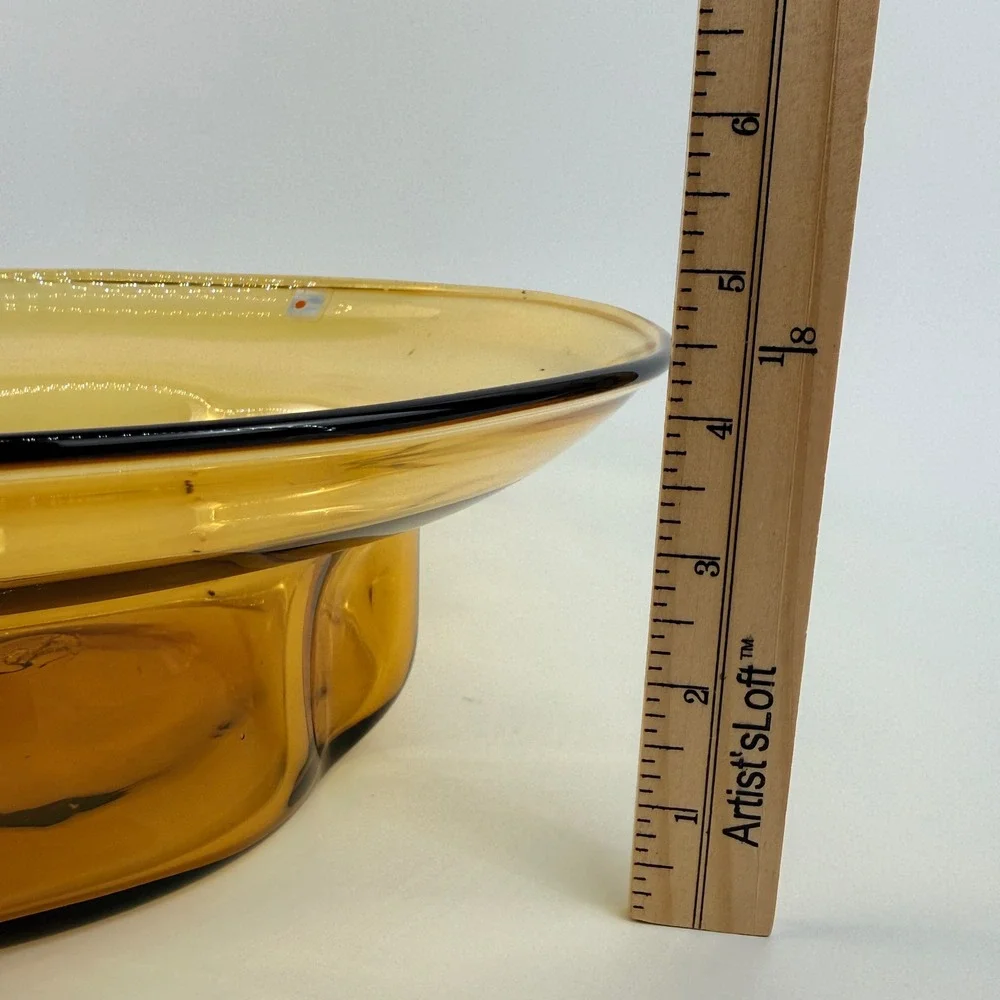 Blenko 8512 Amber Hand Blown Art Glass Pedestal Centerpiece Bowl